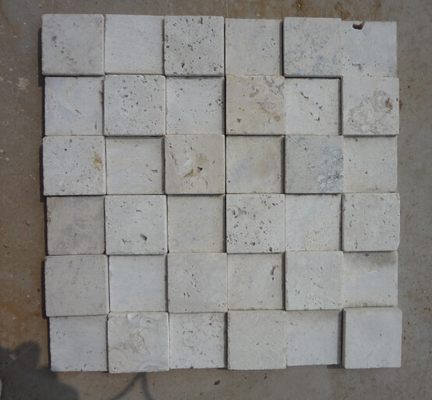China Natural Stone Mosaic China White Travertine 3D Mosaic Machine-Cut for Wall Decoration supplier