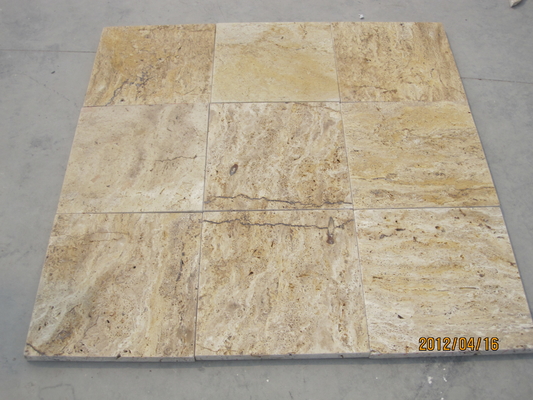 China Golden Yellow Travertine Tiles Natural Paving Stone Wall Tile Polished Honed Brushed Travertine supplier