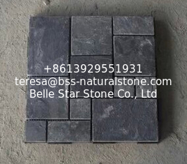 China Riven Black Slate Flagstone Mosaic Natural Slate Paving Stone Exterior Slate Stone Flooring supplier