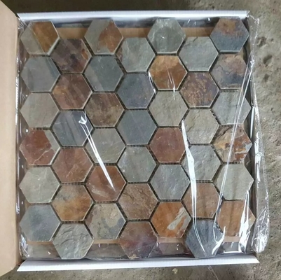 China Slate Hexagon Mosaic Rust Slate Wall Mosaic Multicolor Slate Floor Mosaic Slate Tiles Parquet supplier