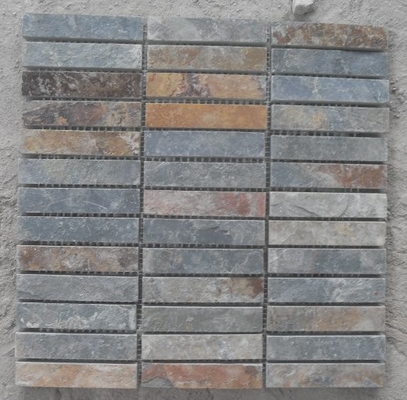 China Natural Stone Mosaic Pattern Rusty Slate Mosaic Wall Tiles Multicolor Slate Mosaic Floor Tiles supplier