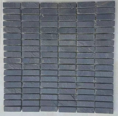 China Carbon Black Slate Mosaic Pattern Natural Stone Mosaic Wall Tiles Charcoal Slate Mosaic Parquet supplier