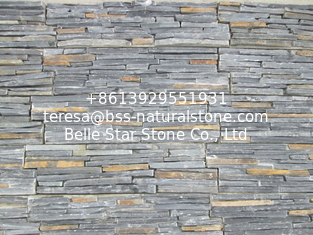 China Black Mixed Rusty Color Slate Slim Strips Cemented Together Stacked Stone,Z Stone Cladding Panel supplier