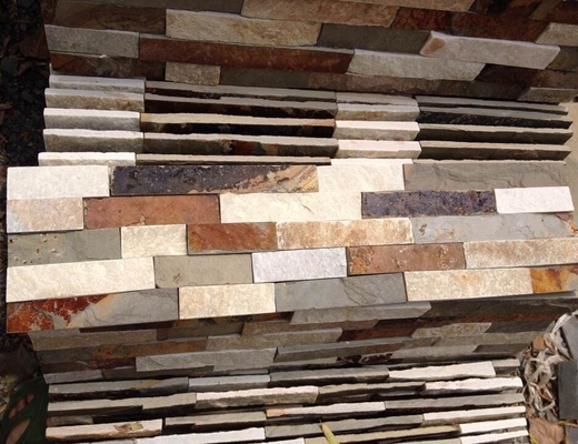 China Rusty Slate Mixed White Quartzite Stacked Stone,Natural Stone Cladding,Outdoor Ledger Stone Wall supplier