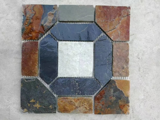 China Multicolor Slate Mosaic,Natural Stone Mosaic Pattern,Slate Mosaic Wall Tiles,Interior Stone Mosaic supplier