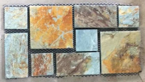 China Rusty Slate Meshed Flagstone,Multicolor Slate Flagstone Walkway,Rust Slate Flagstone Pavers,Slate Flagstone Flooring supplier