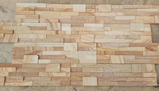 China Yellow Wooden Sandstone Wall Cladding,Yellow Stacked Stone,Sandstone Ledgestone,Stone Veneer supplier