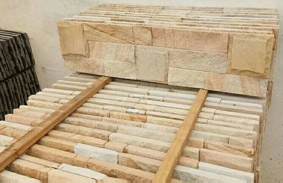 China Yellow Wooden Sandstone Cladding,Yellow Culture Stone,Sandstone Ledger Panels,Stone Wall Panels supplier