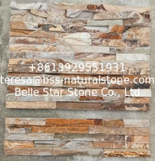 China Autumn Slate Stacked Stone,Gold Wooden Slate Culture Stone,Multicolor Slate Stone Cladding,Ledgestone supplier