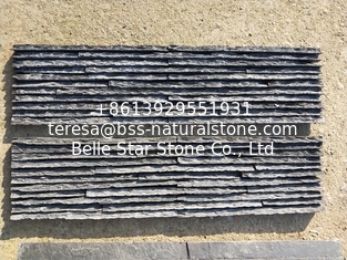 China Black Slate Mini Stacked Stone,Split Face Slate Thin Stone Veneer,Black Slate Waterfall Shape Ledgestone,Stone Cladding supplier