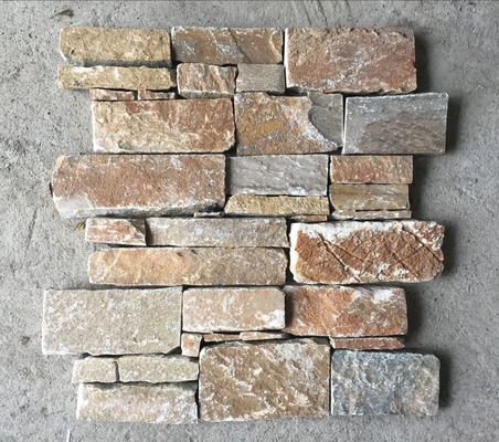 China Oyster Quartzite Zclad Stacked Stone Backed Steel Wire,Yellow Quartzite Culture Stone,Real Stone Veneer,Outdoor Panels supplier