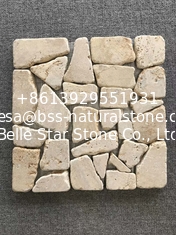 China Beige Travertine Meshed Flagstone,Random Stone on Net,Flagstone Walkway,Meshed Pavers supplier
